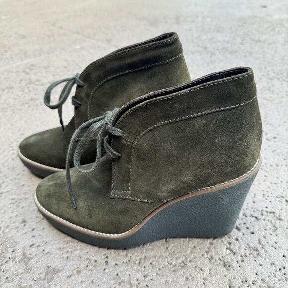 Aquatalia Vianna Weatherproof Olive Green Wedge Bootie Size 7 - Picture 5 of 10